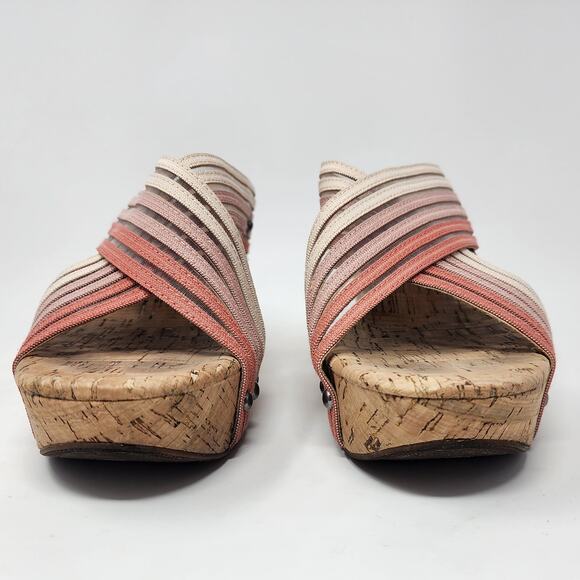 Lucky Brand Wedge Sandals Women 7.5M Kayla Pink Canyon Clay Ombre Stripe Cork - Picture 4 of 10